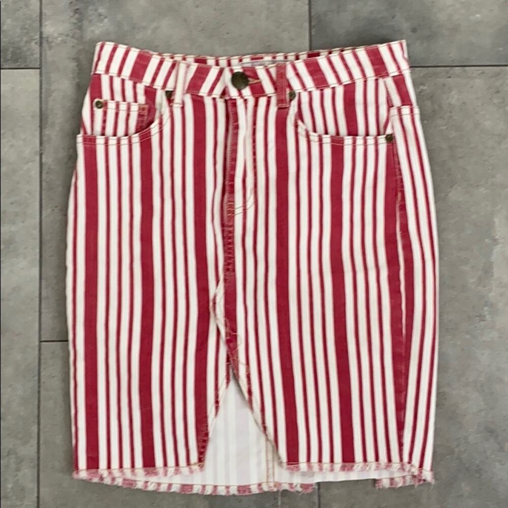 Free People red cream striped jean skirt 26